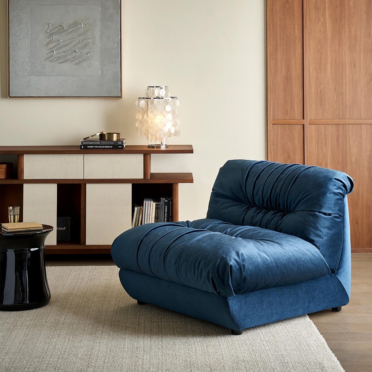 Nest Lounge Chair in blue fabric upholstery