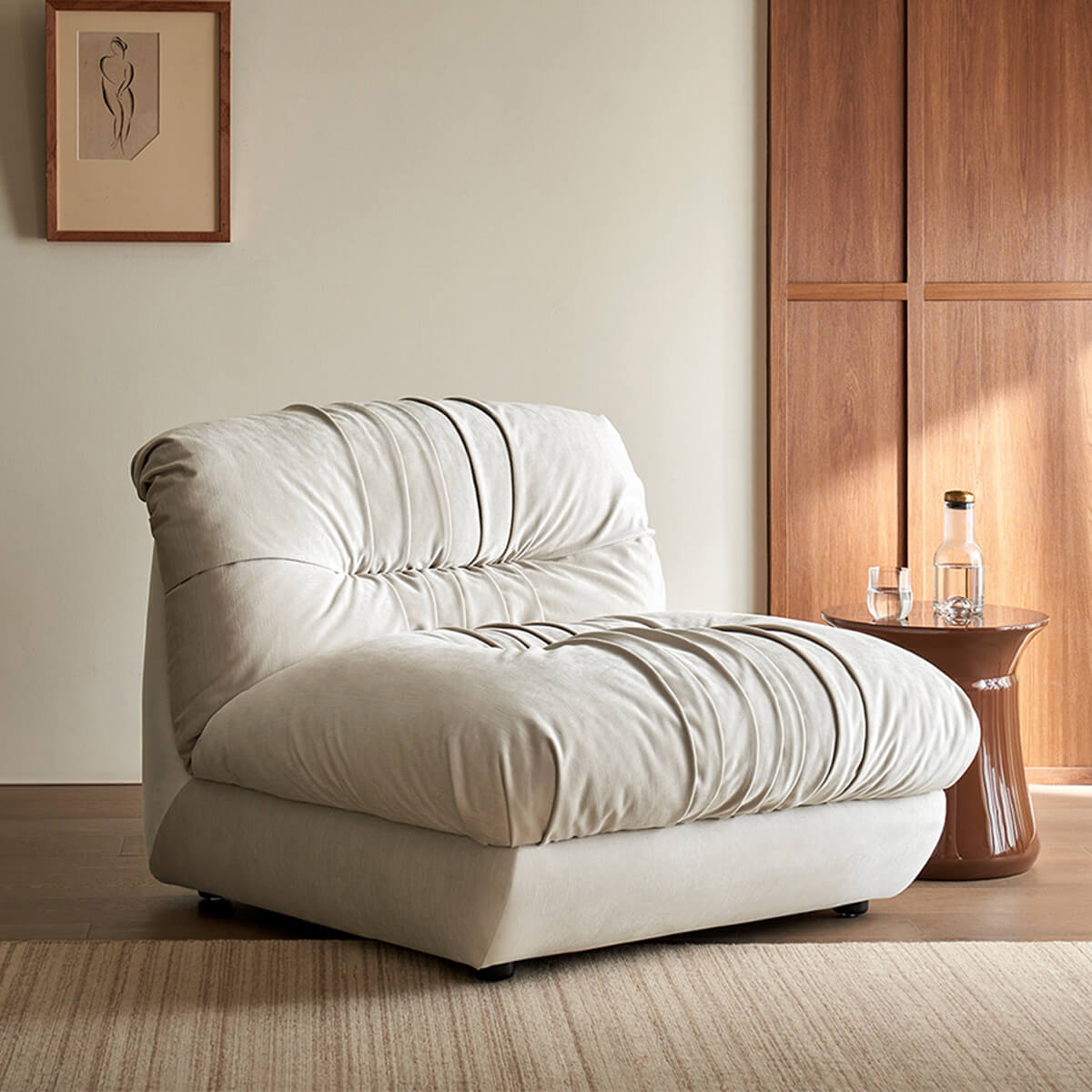 Nest Lounge Chair in ivory fabric upholstery