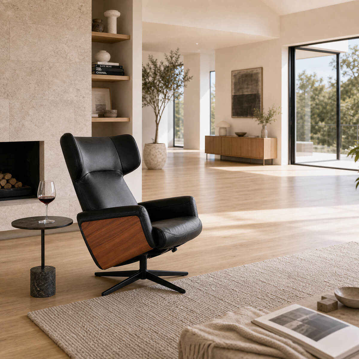 Noelia Scandinavian recliner chair in a bright modern home interior