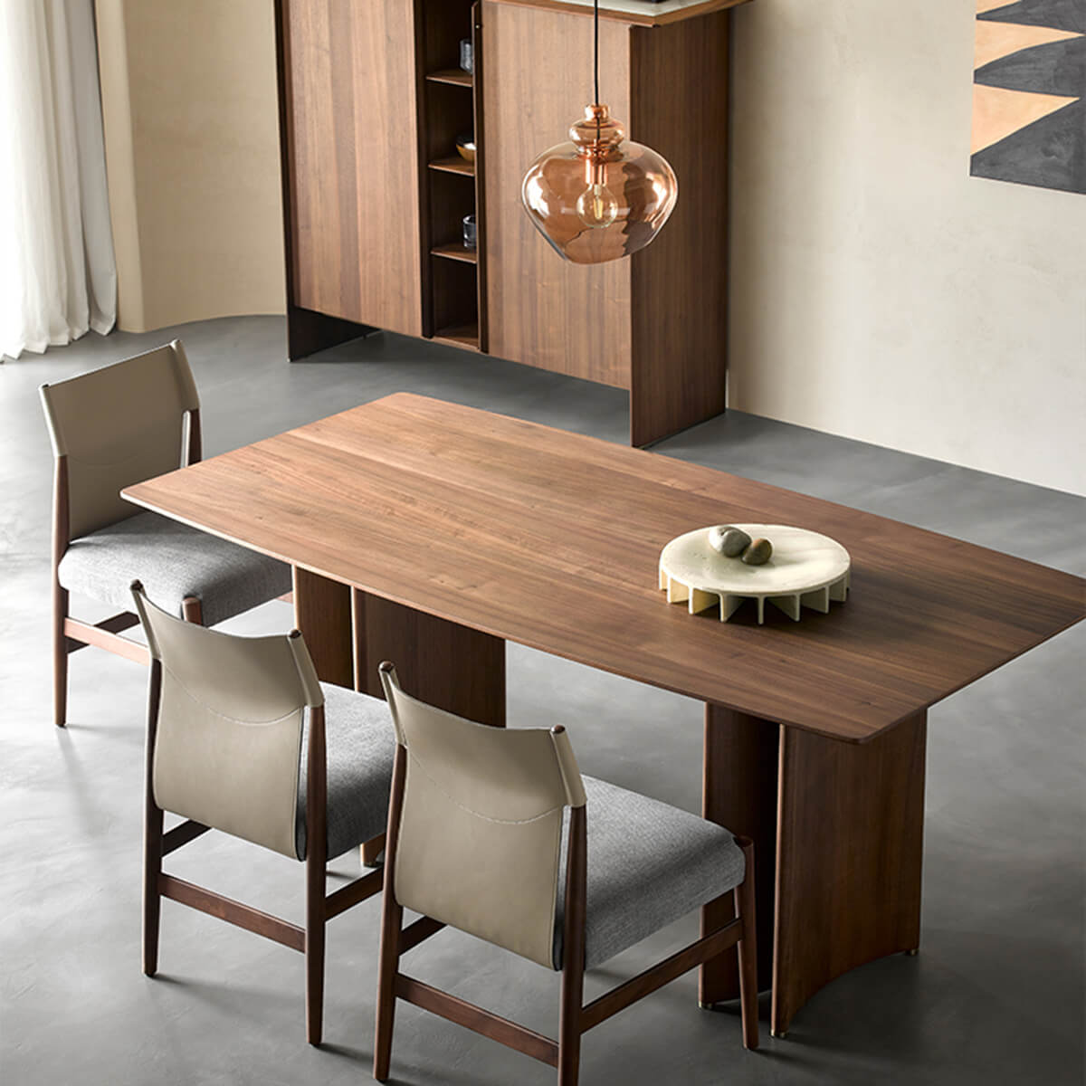Nora walnut veneer dining table in contemporary dining room