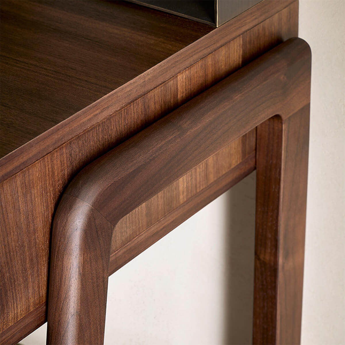 Solid walnut leg detail on the Nora dressing table