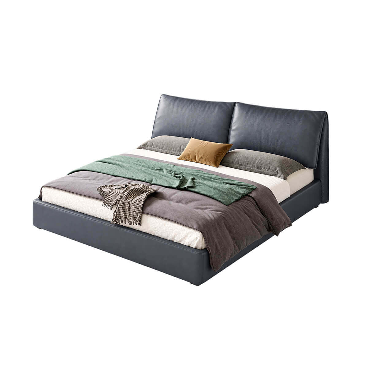Nore Top-Grain Leather Bed Frame on white background
