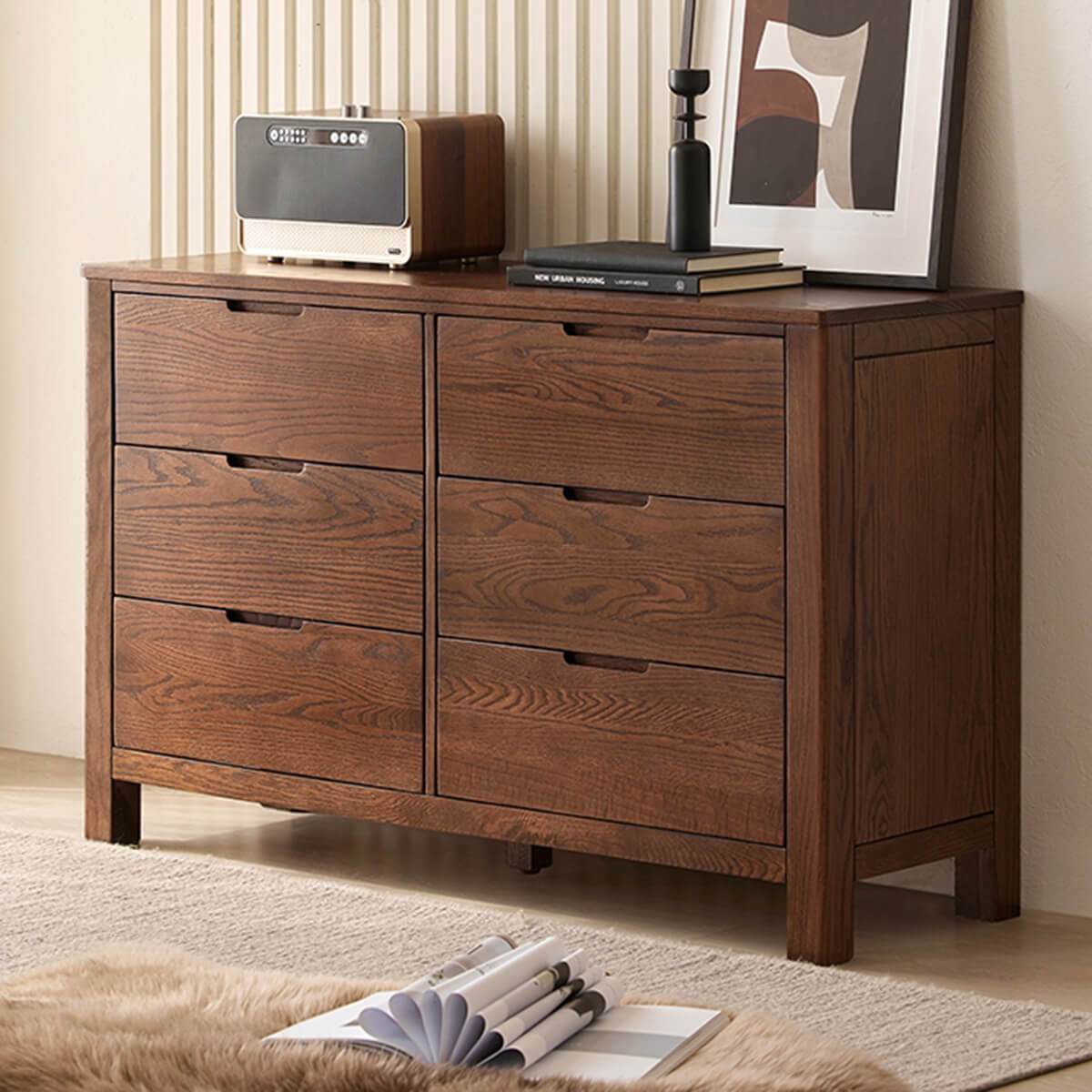 Norway 6 Drawer Lowboy in Walnut Stained Oak