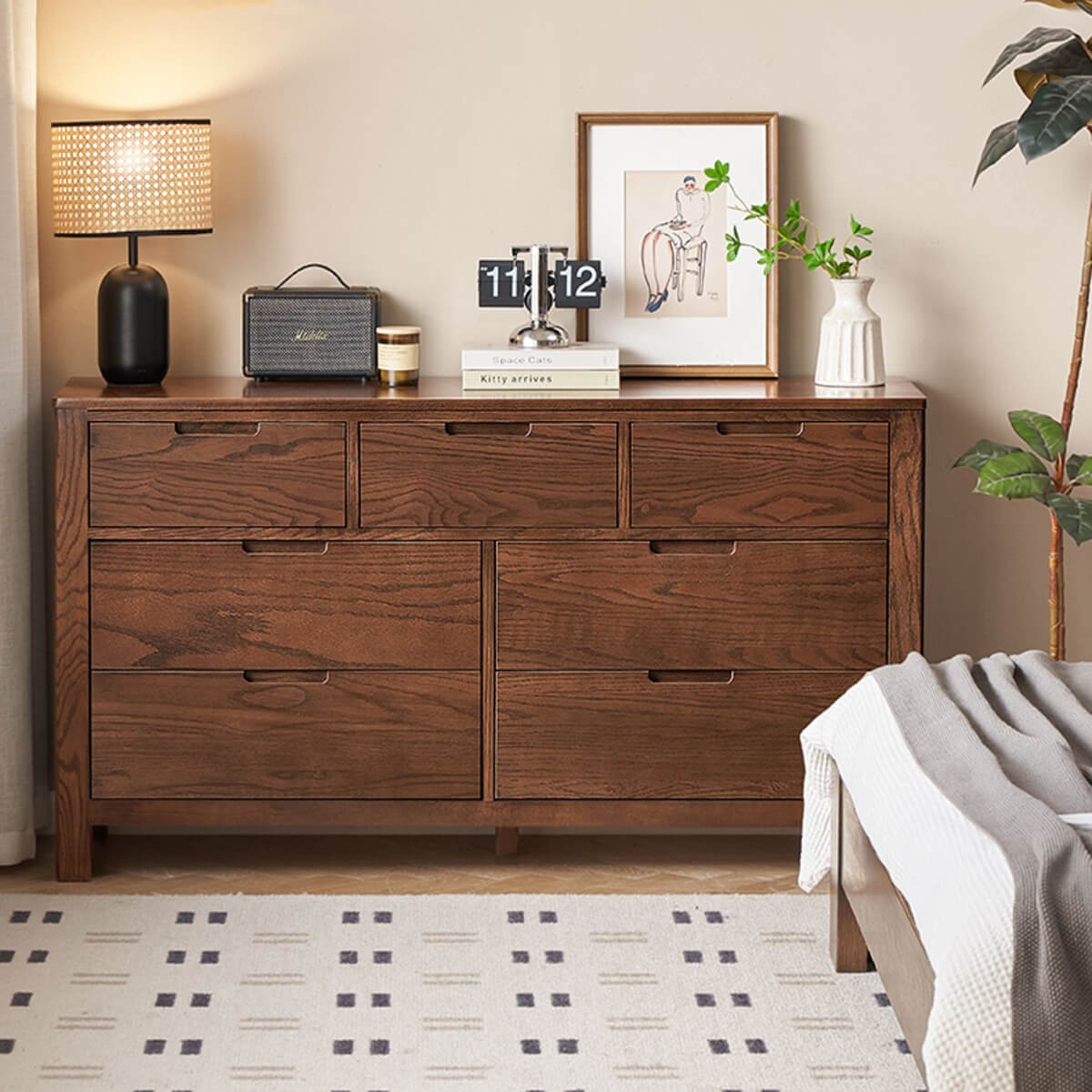 Norway 7 Drawer Lowboy in Walnut Stained Oak