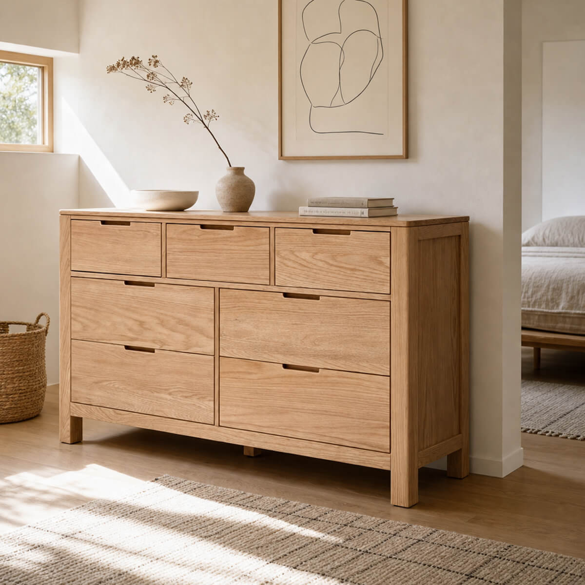 Norway chest of  Drawer  in Natural Oak Bedroom Setting