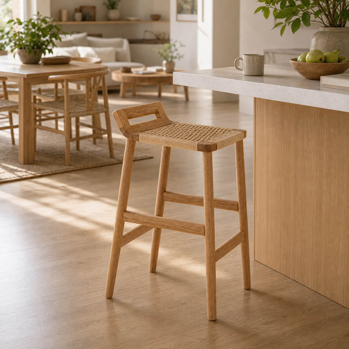 Oakley Woven Cord Bar Stool side view in kitchen