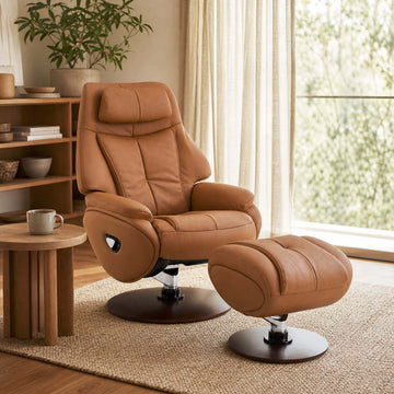 Odense recliner chair with ottoman in a bright contemporary living room