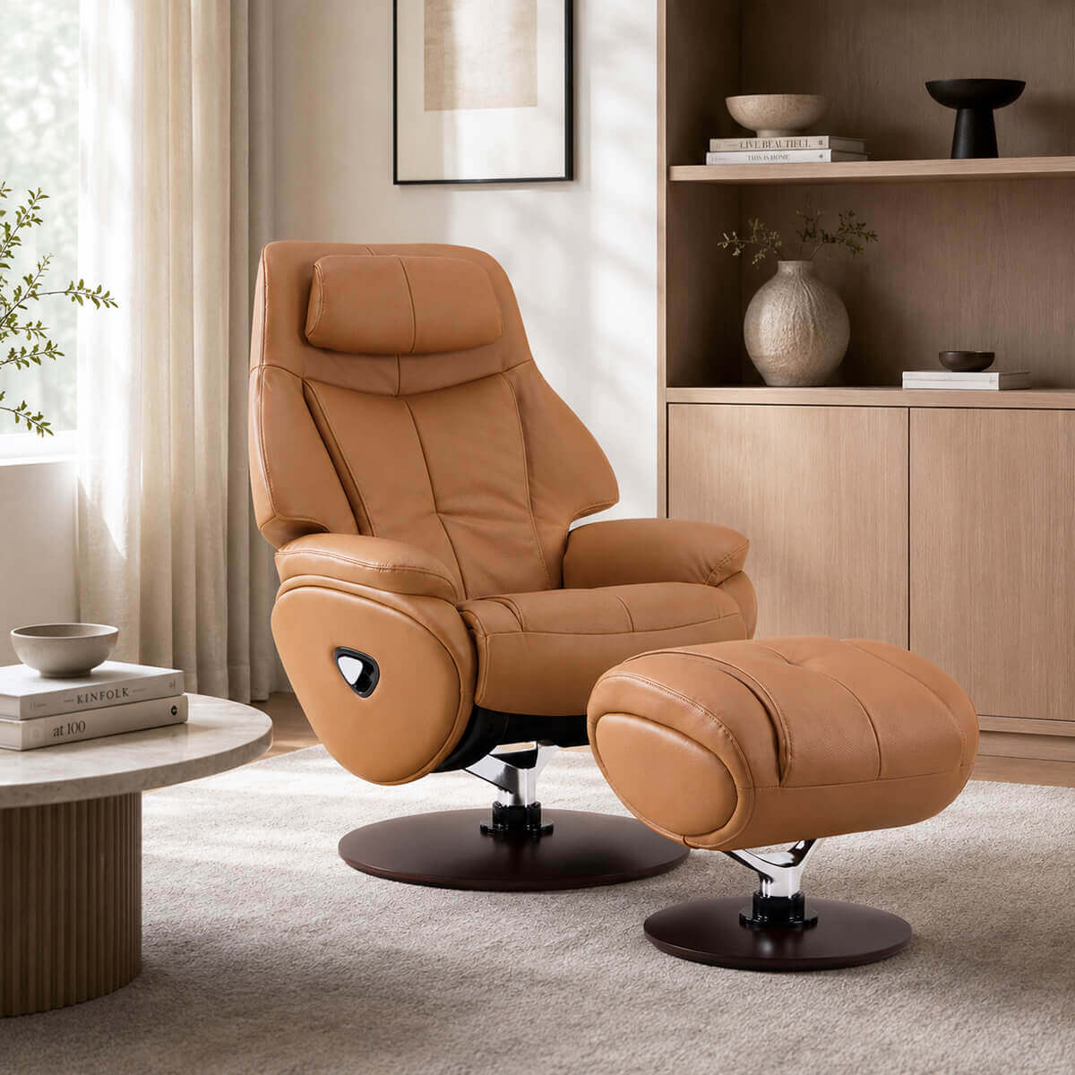 Odense recliner chair with ottoman in a modern home setting