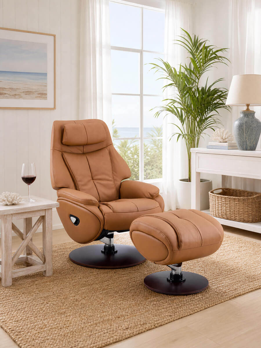 Odense recliner chair with ottoman in a modern home setting