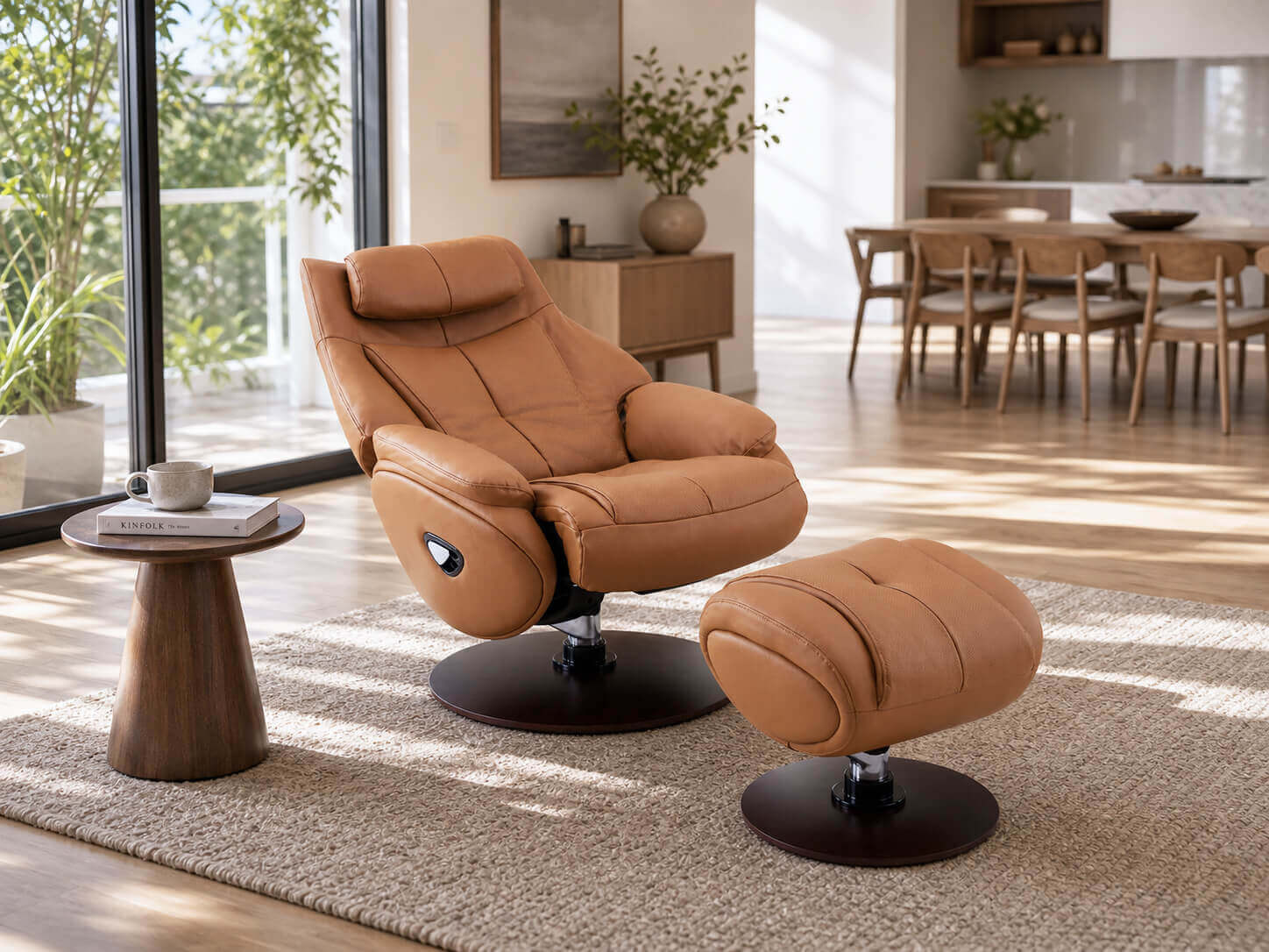 Odense recliner chair with ottoman in a modern home setting