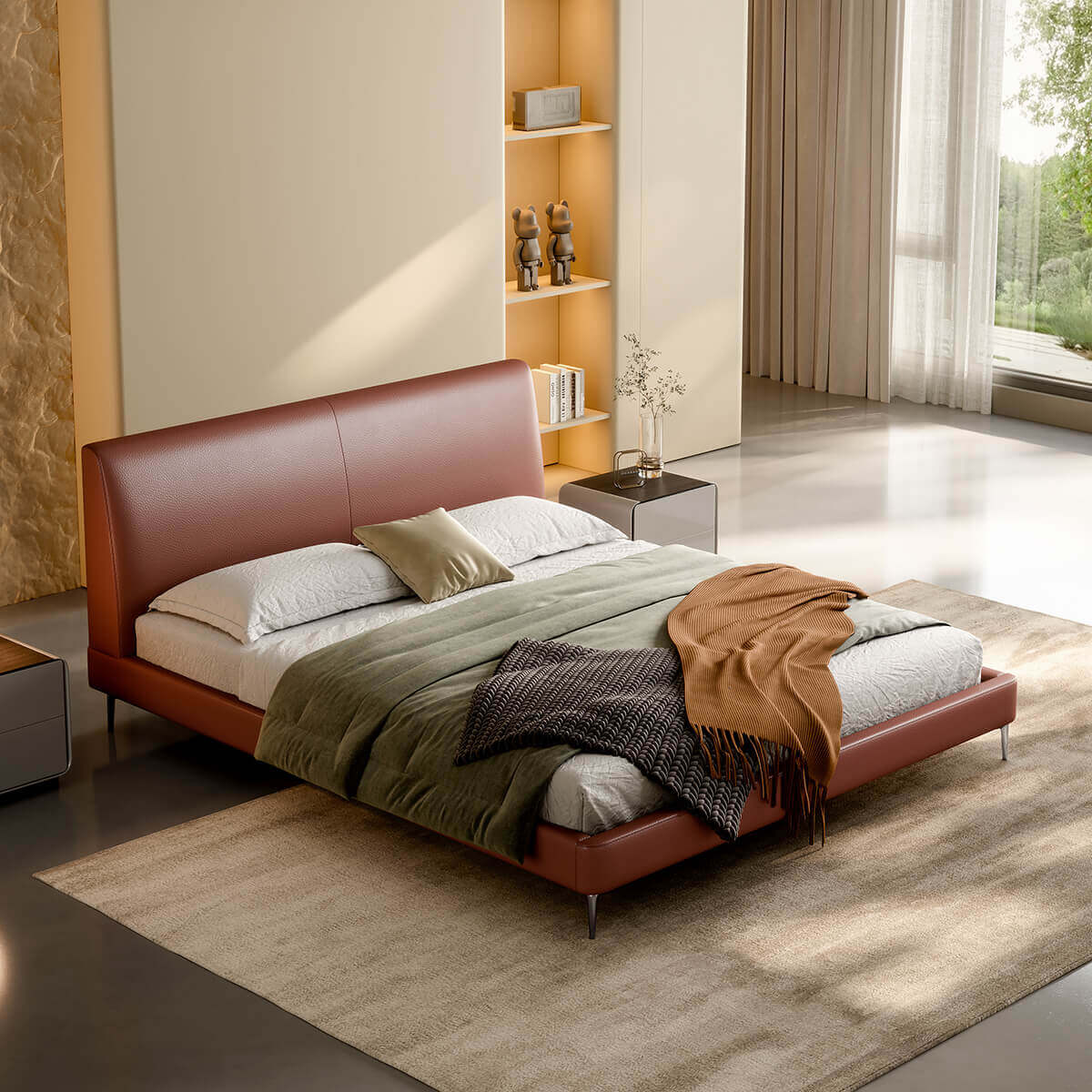 Oren Top-Grain Leather Bed Frame shown from an angled view