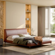 Oren Top-Grain Leather Bed Frame with curved padded headboard