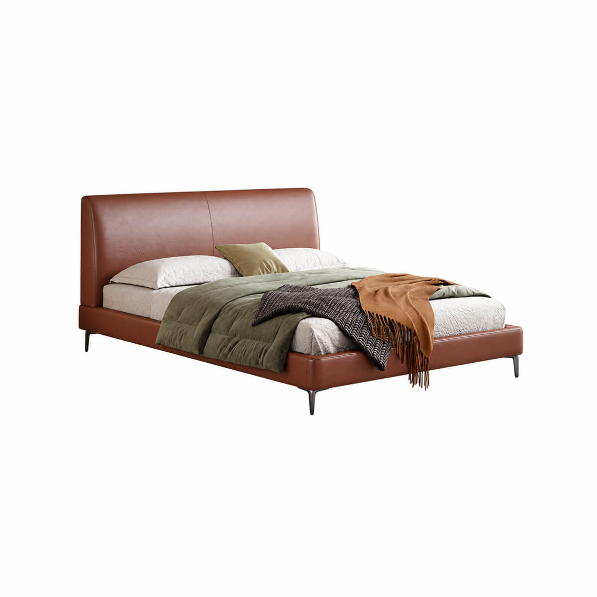 Oren Top-Grain Leather Bed Frame on white background