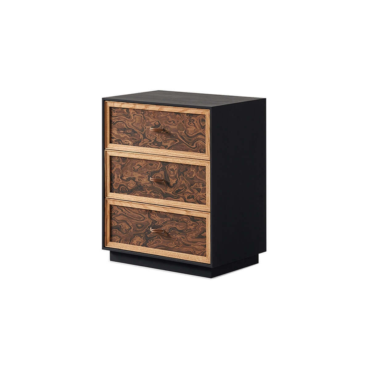 Orven 3 drawer bedside table with burl-effect fronts