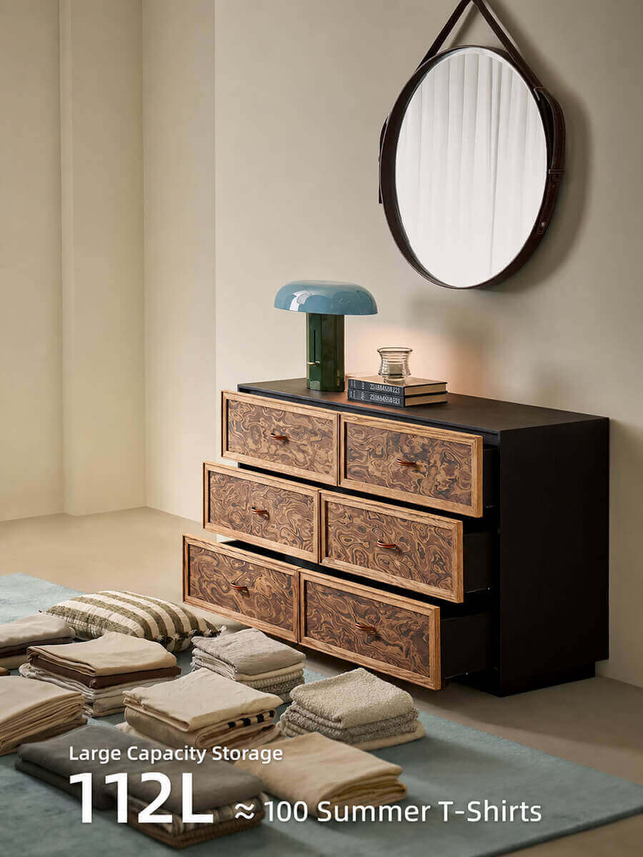 Orven 6 drawer chest showing generous drawer storage
