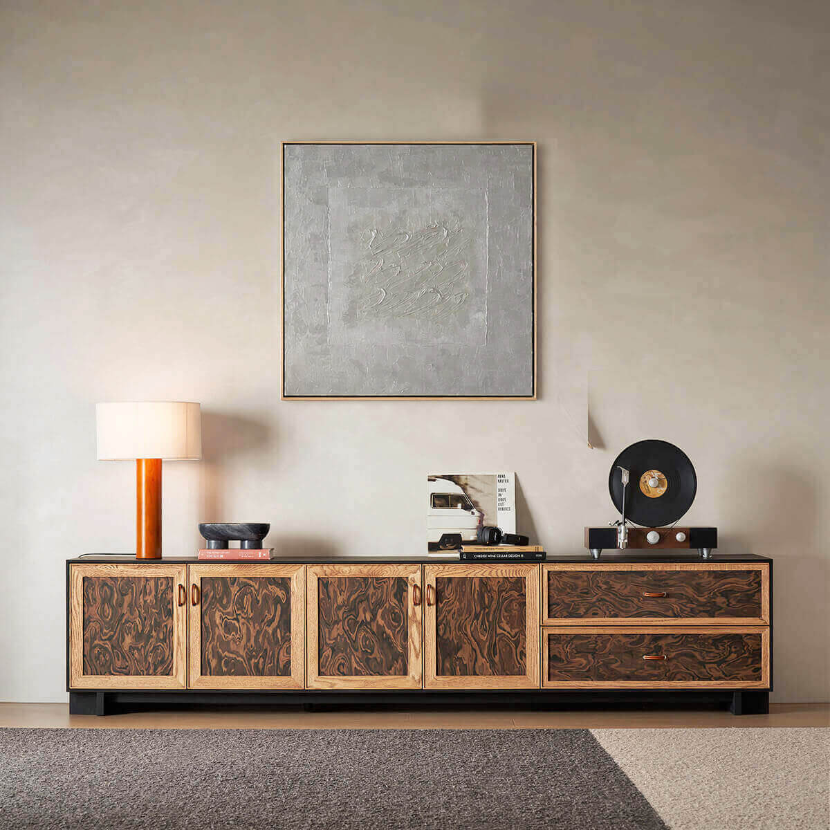 Orven Burl-Effect TV Unit styled in a living room