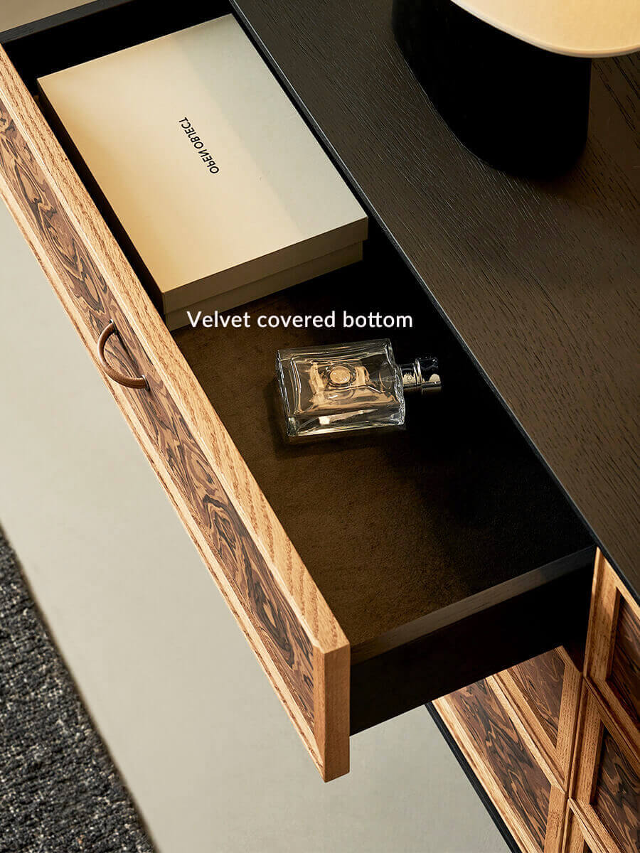 Orven drawer interior with velvet lining