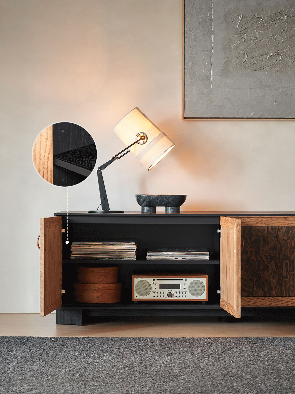 Orven TV Unit with flexible open storage for vinyl records and media equipment