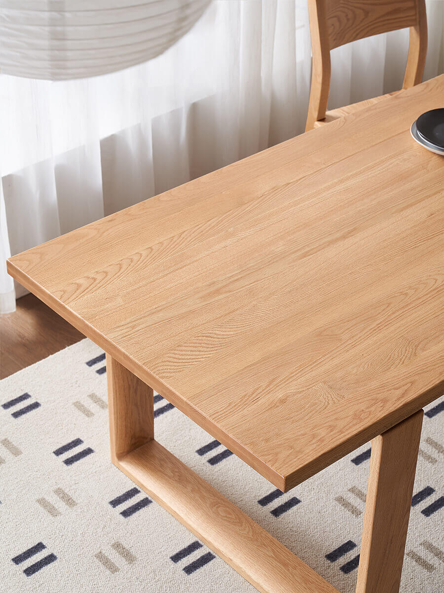 Solid oak tabletop showing natural timber grain detail