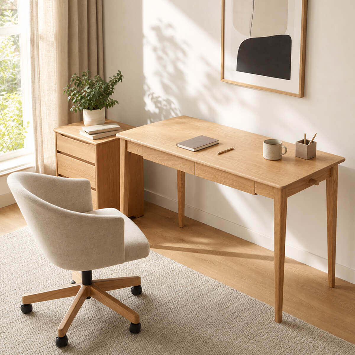 Oslo Solid Oak Desk in a modern home office setting