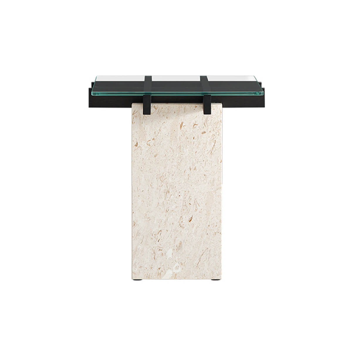 Patrick glass and marble side table with solid oak frame in black