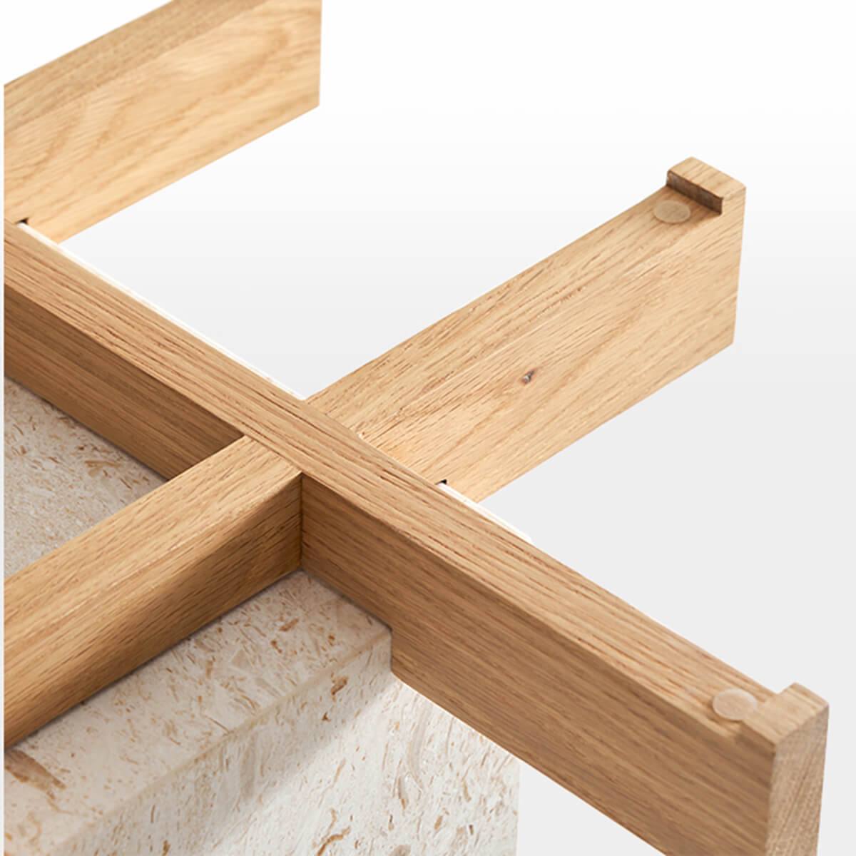 Solid timber frame detail on the Patrick glass and marble side table