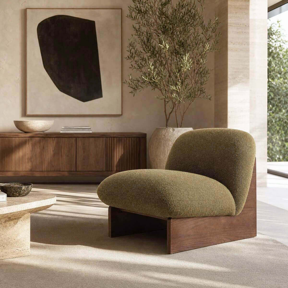 pebble accent chair in a living room