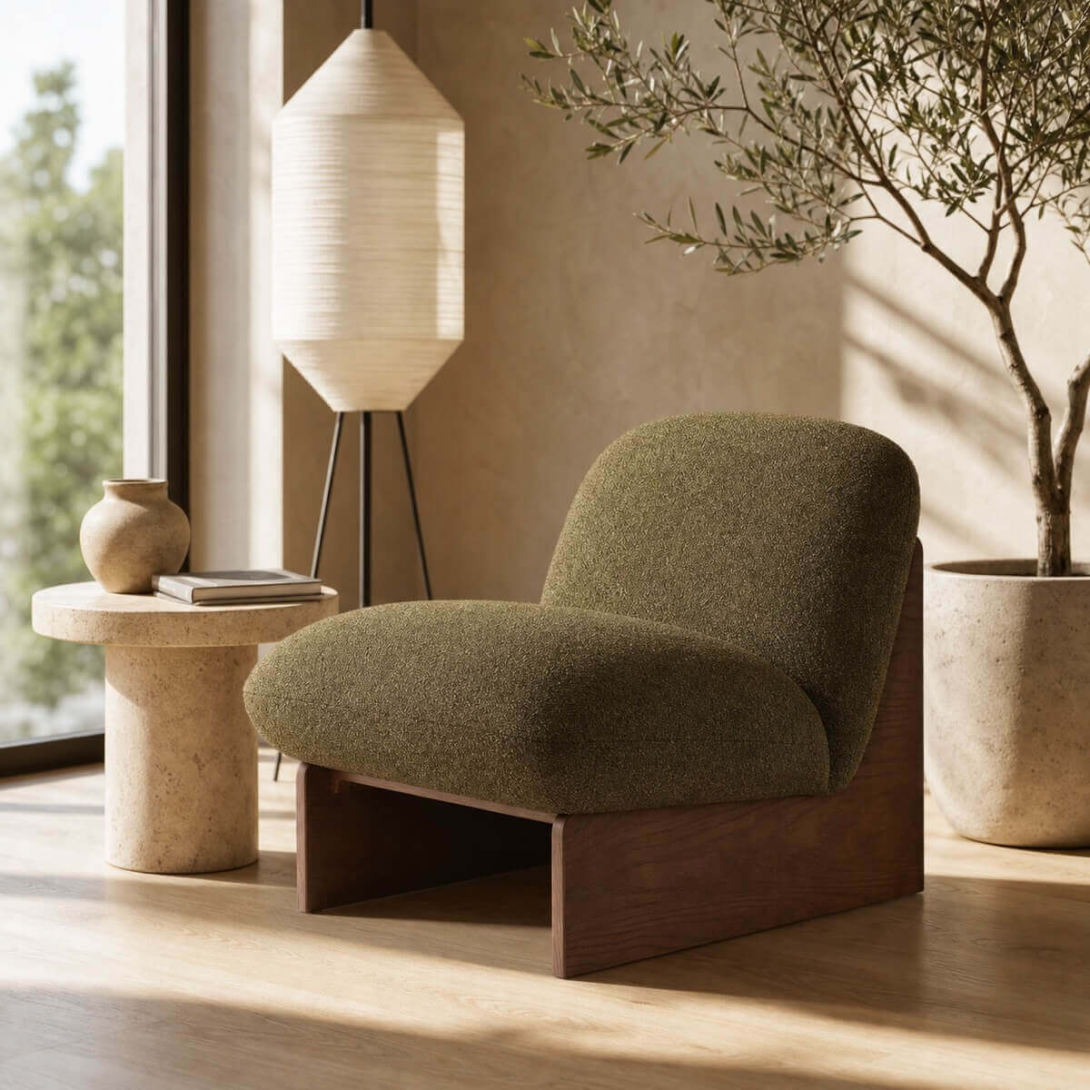 Pebble Accent Chair styled in a modern Australian living room with natural light