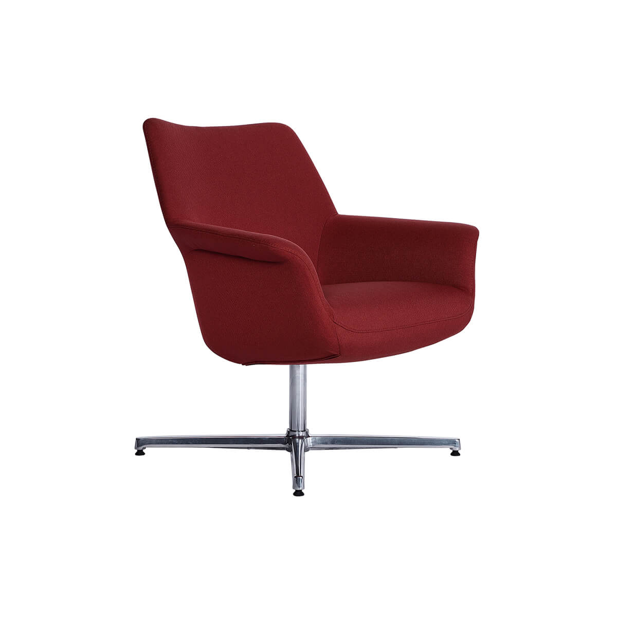Pimento swivel armchair in red fabric upholstery angled view