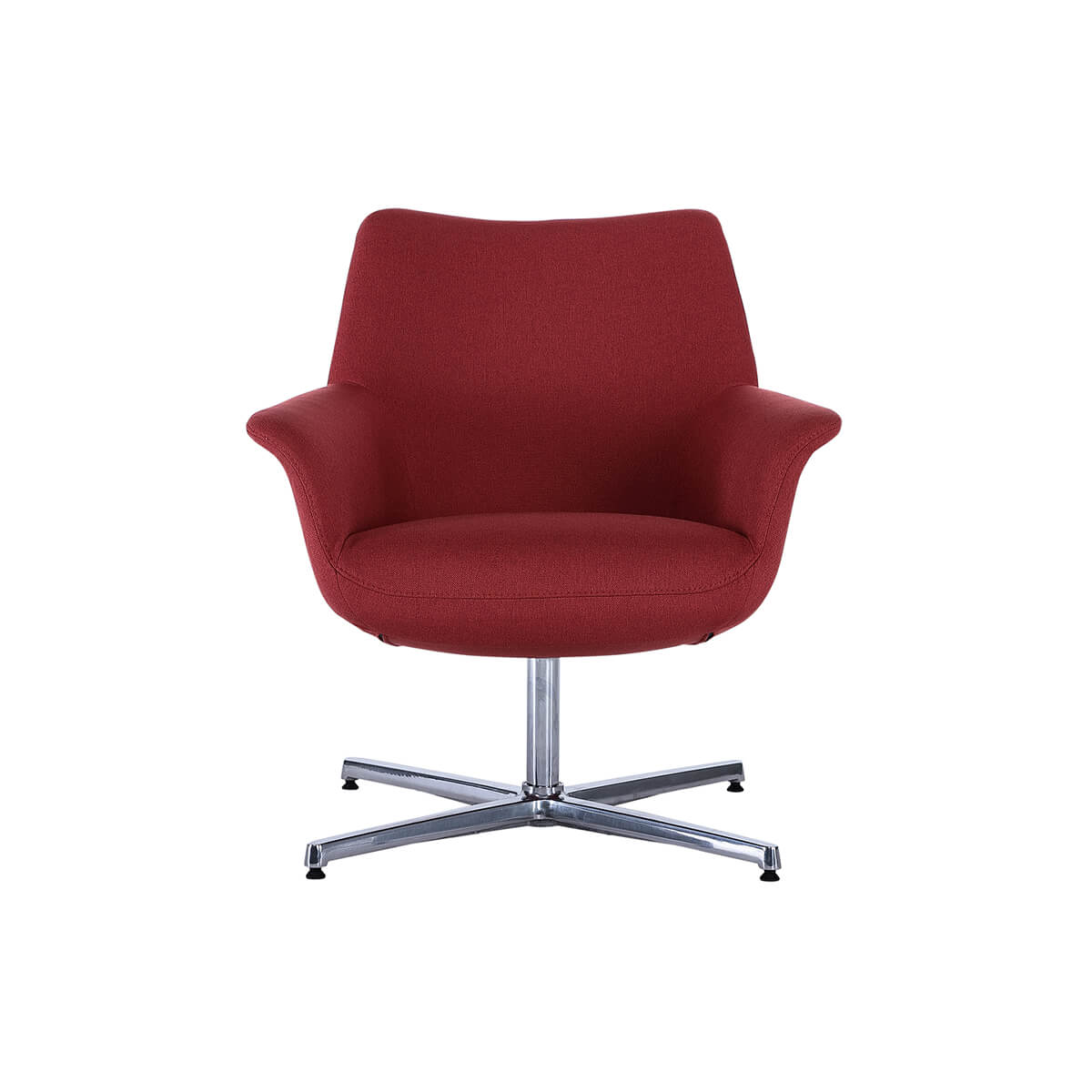 Pimento swivel armchair in red fabric with chrome swivel base front view