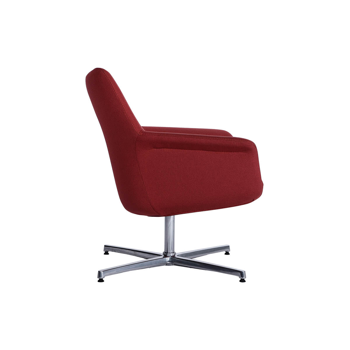 Pimento swivel armchair in red fabric with chrome swivel base side view