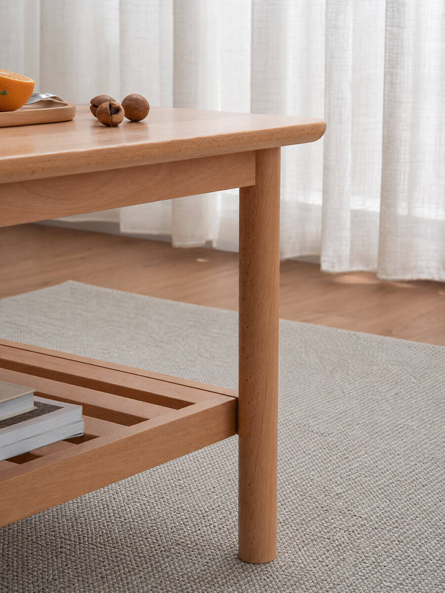 Solid beech leg and rounded corner detail of the Portland Coffee Table
