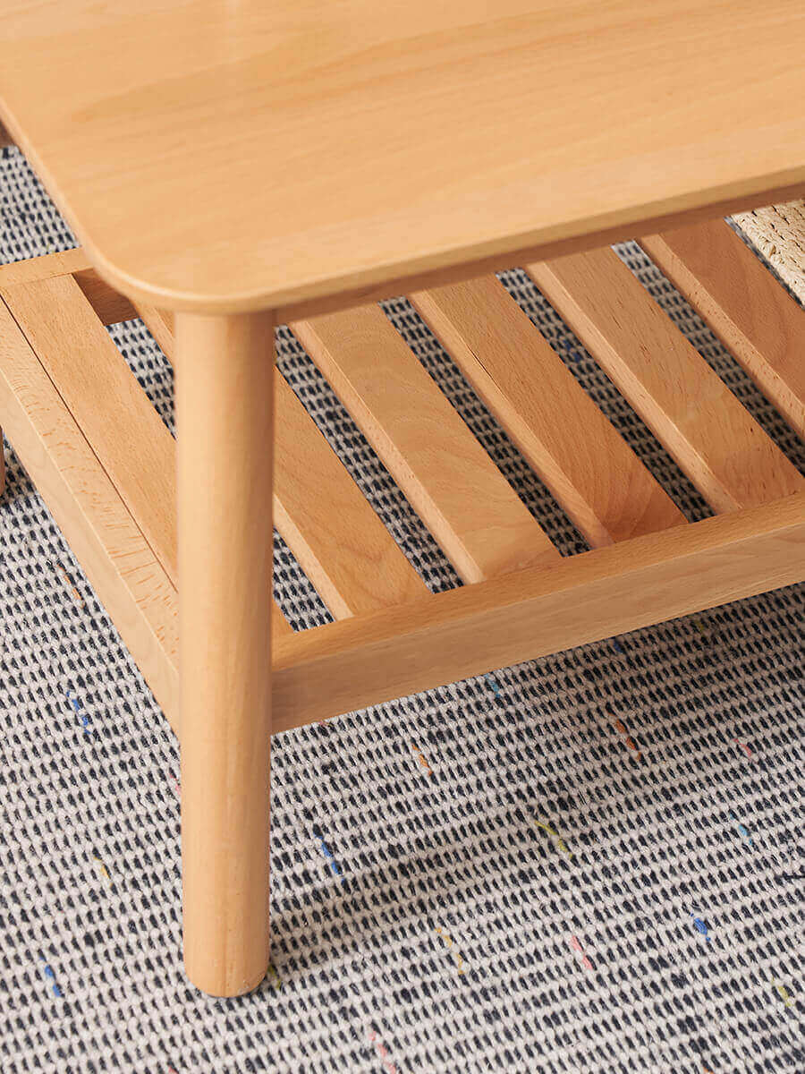 Open slatted shelf detail of the Portland Solid Beech Coffee Table
