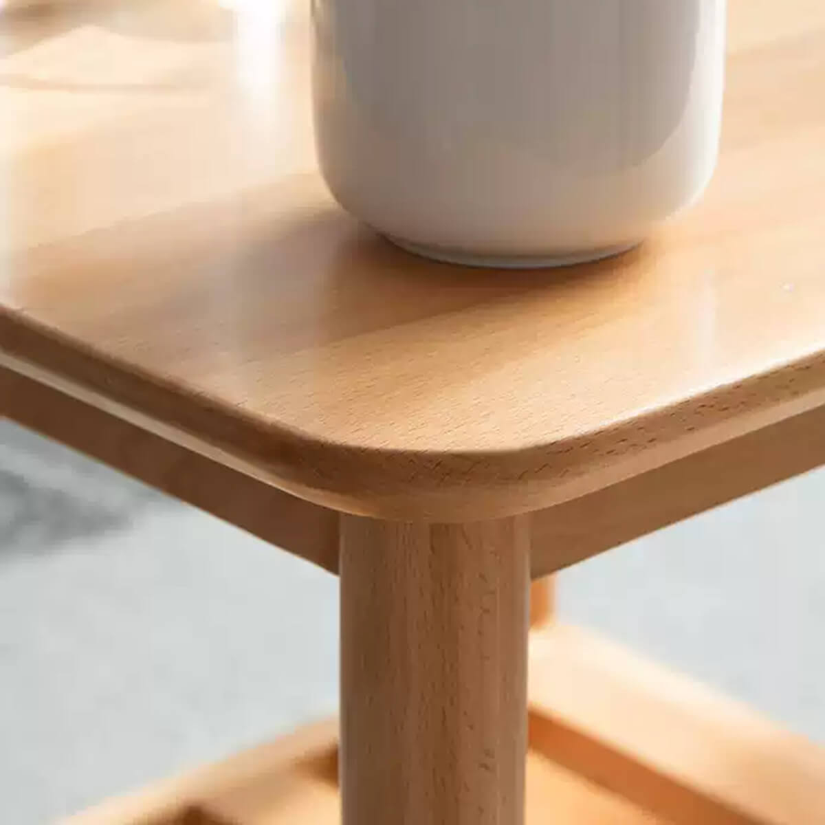 Portland Solid Beech Side Table rounded tabletop corner detail