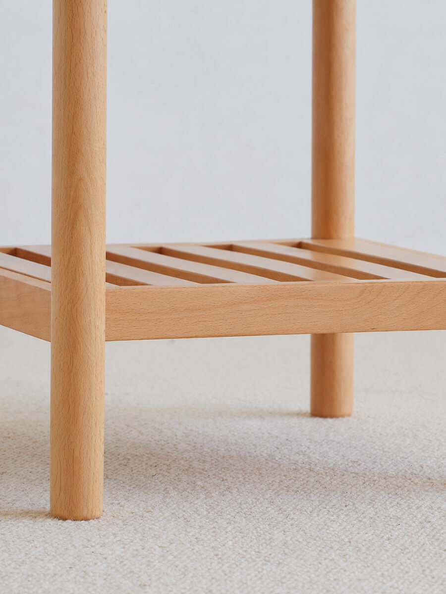 Portland Solid Beech Side Table lower storage shelf detail