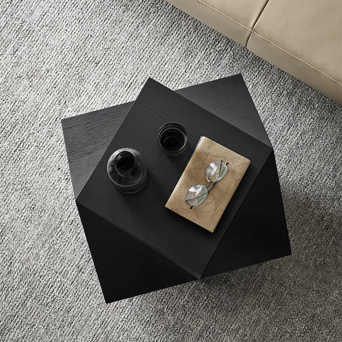 Top view of the Prism Sculptural Side Table in black finish