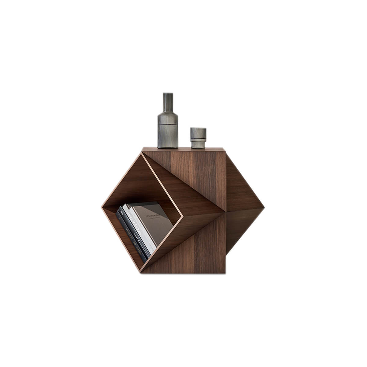 Prism Sculptural Side Table in walnut finish