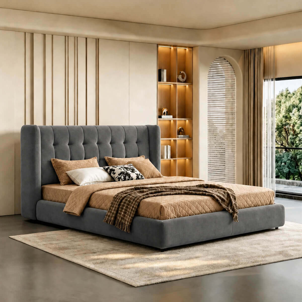 Ravenna upholstered bed frame in WC-27 soft-touch fabric