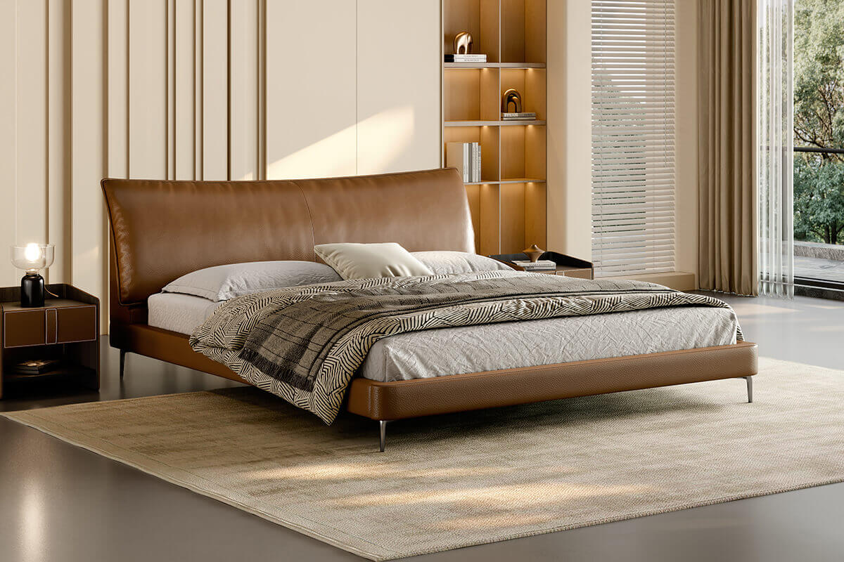 Reno Top-Grain Leather Bed Frame in a bedroom setting