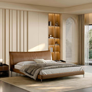 Reno Top-Grain Leather Bed Frame with curved padded headboard
