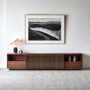 Rhythm Walnut TV Unit with slatted sliding doors