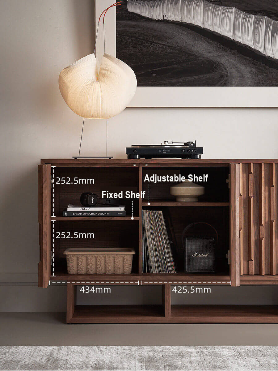 Ridge Walnut Sideboard interior storage with adjustable shelves