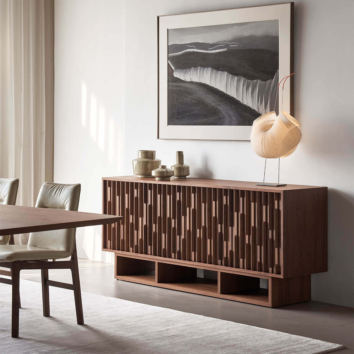 Ridge Walnut Sideboard in a contemporary dining room