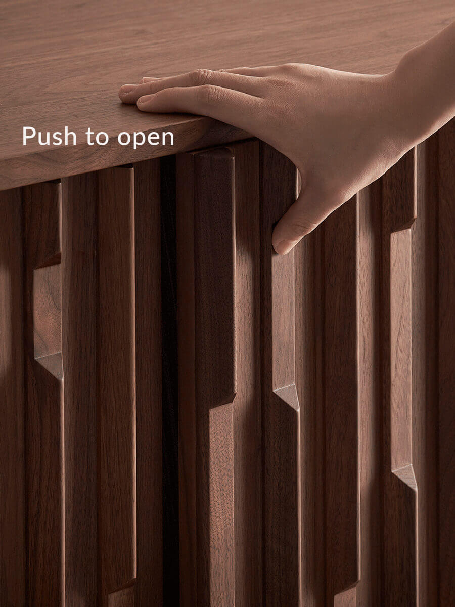 Ridge Walnut Sideboard push to open fluted doors