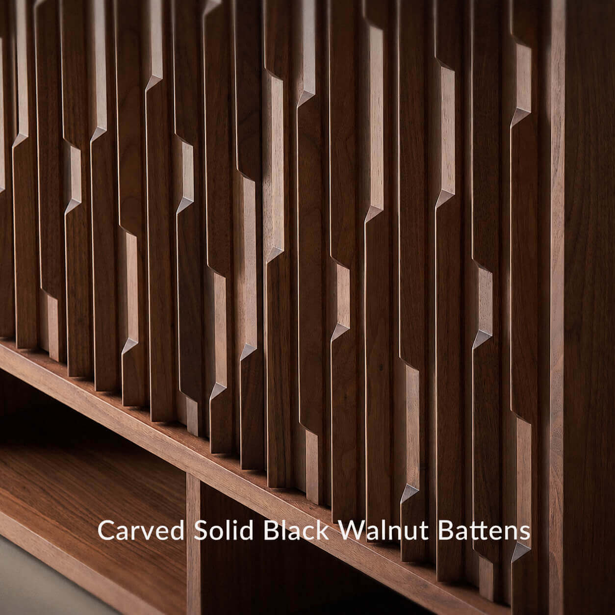 Close up of Ridge Walnut Sideboard solid walnut door battens
