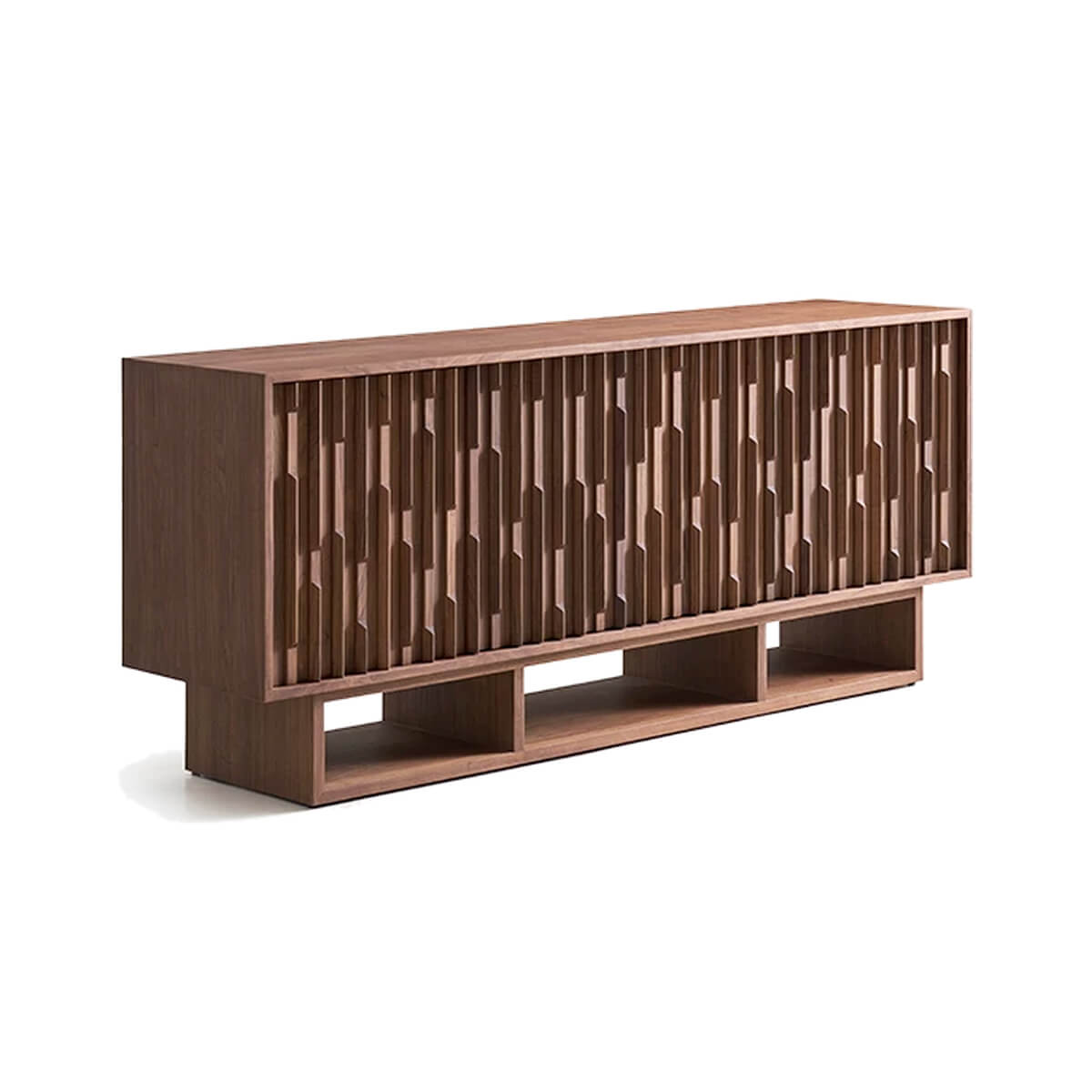 Ridge Walnut Sideboard with fluted walnut door detailing on white background