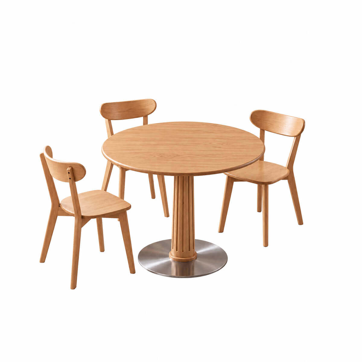 Riva Solid Oak Round Dining Table with three oak dining chairs