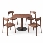 Riva Solid Walnut Round Dining Table 100cm with four walnut dining chairs