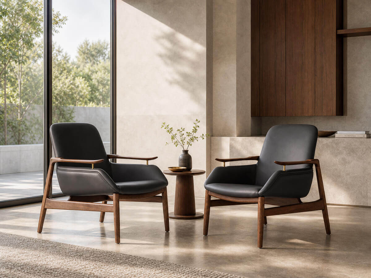 Pair of Robin Armchairs with solid ash wood frames in a modern interior