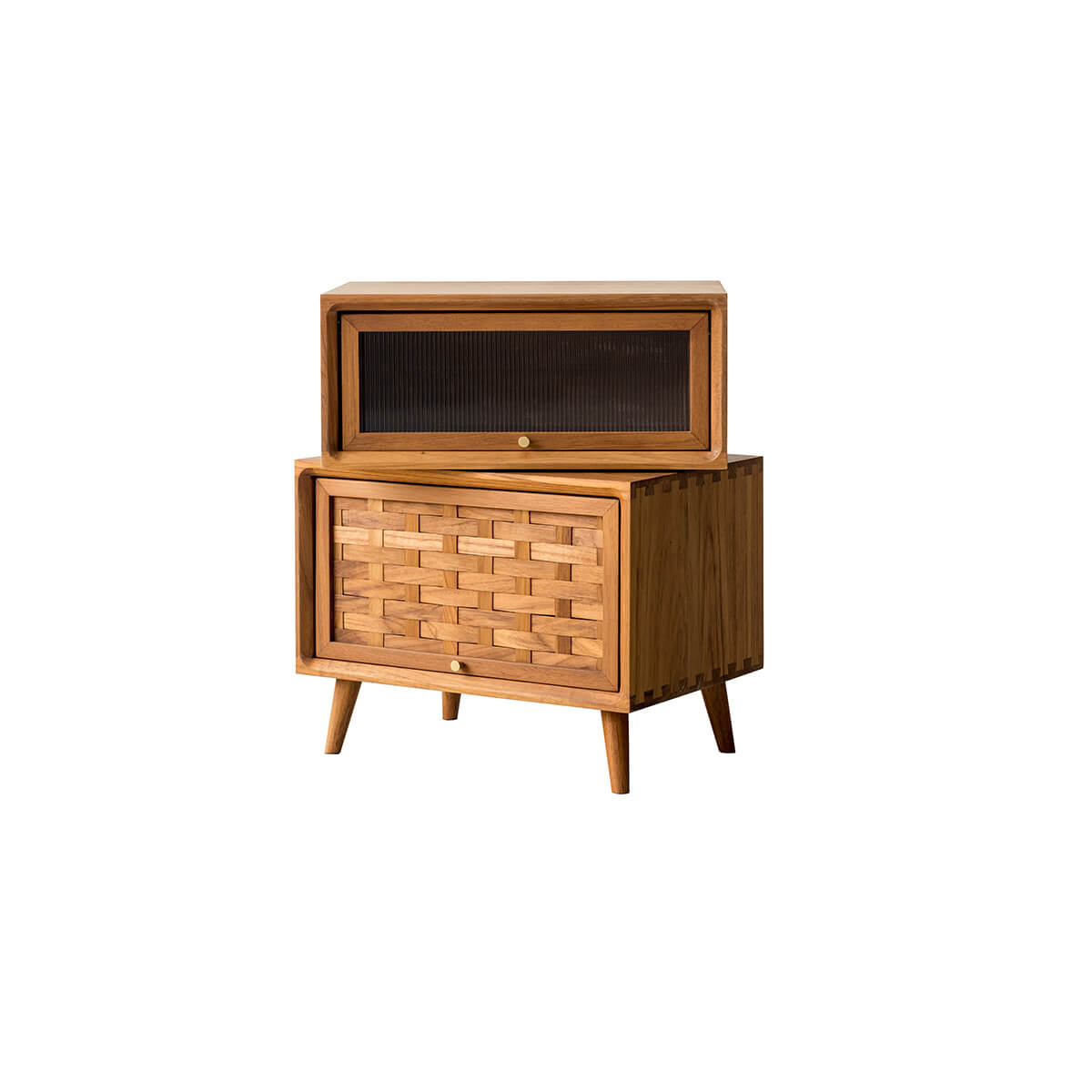 Rosen solid teak bedside table with the upper compartment rotating